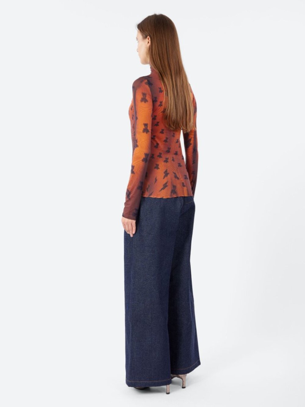NWT ACNE STUDIOS Fitted Print Funnel Neck Mesh Top Rust Brown Bear Size L - Picture 4 of 4